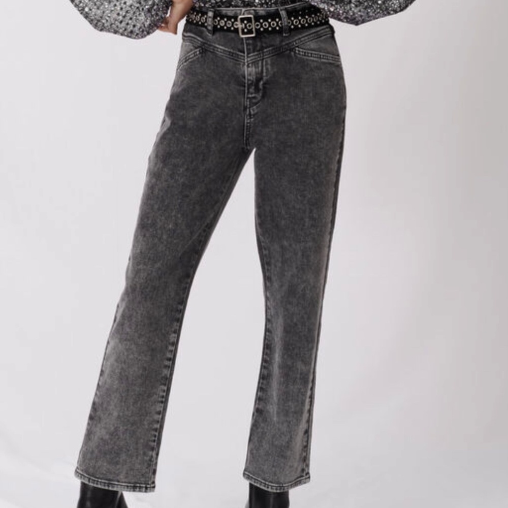 Maje Pierre High Raise Acid Washed jeans in Anthracite size 42